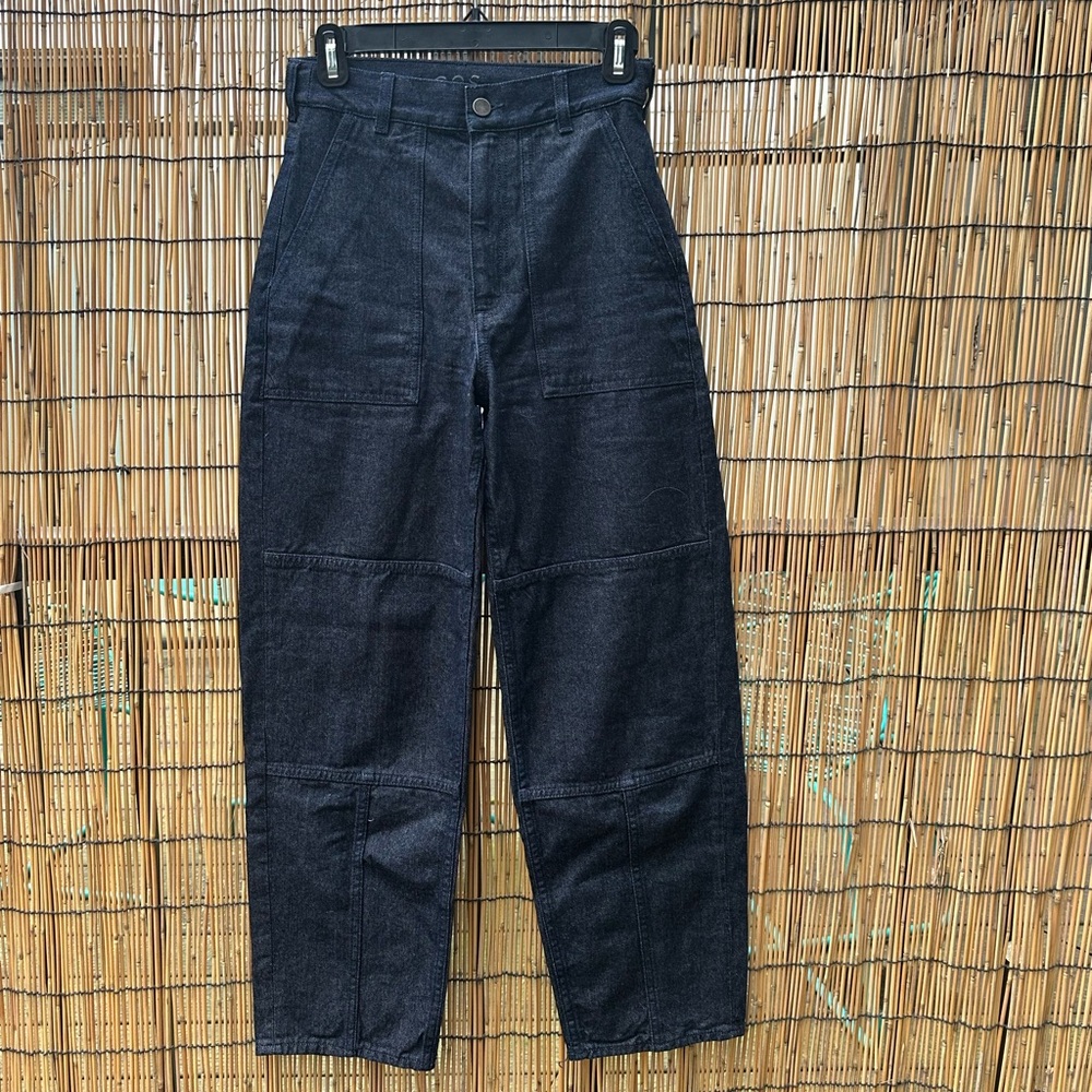 Cos Dark Denim Barrel Leg High Rise Jeans Size 25